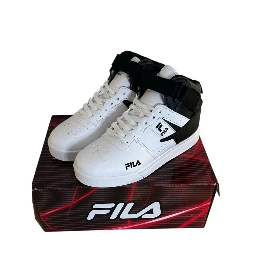 Fila Vulc 13 Tech Big Kids Sneakers Black White High Top Shoes Size 5 Youth New